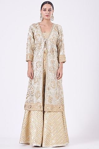 Ivory Georgette Sharara Set by Vandana Malhotra