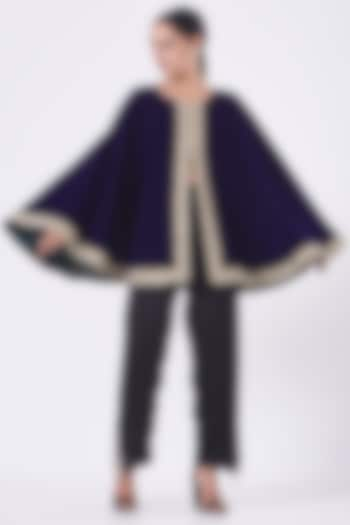 Purple Velvet Embroidered Cape by Vandana Malhotra