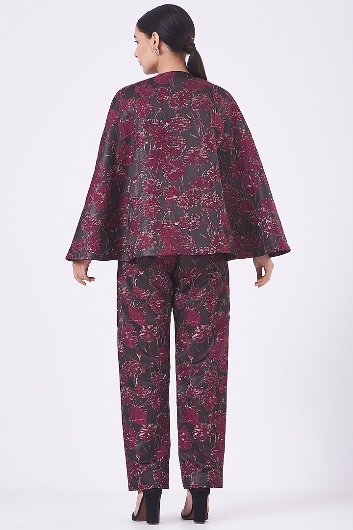 Wine Jacquard Cape Set by Vandana Malhotra at Pernia's Pop Up Shop