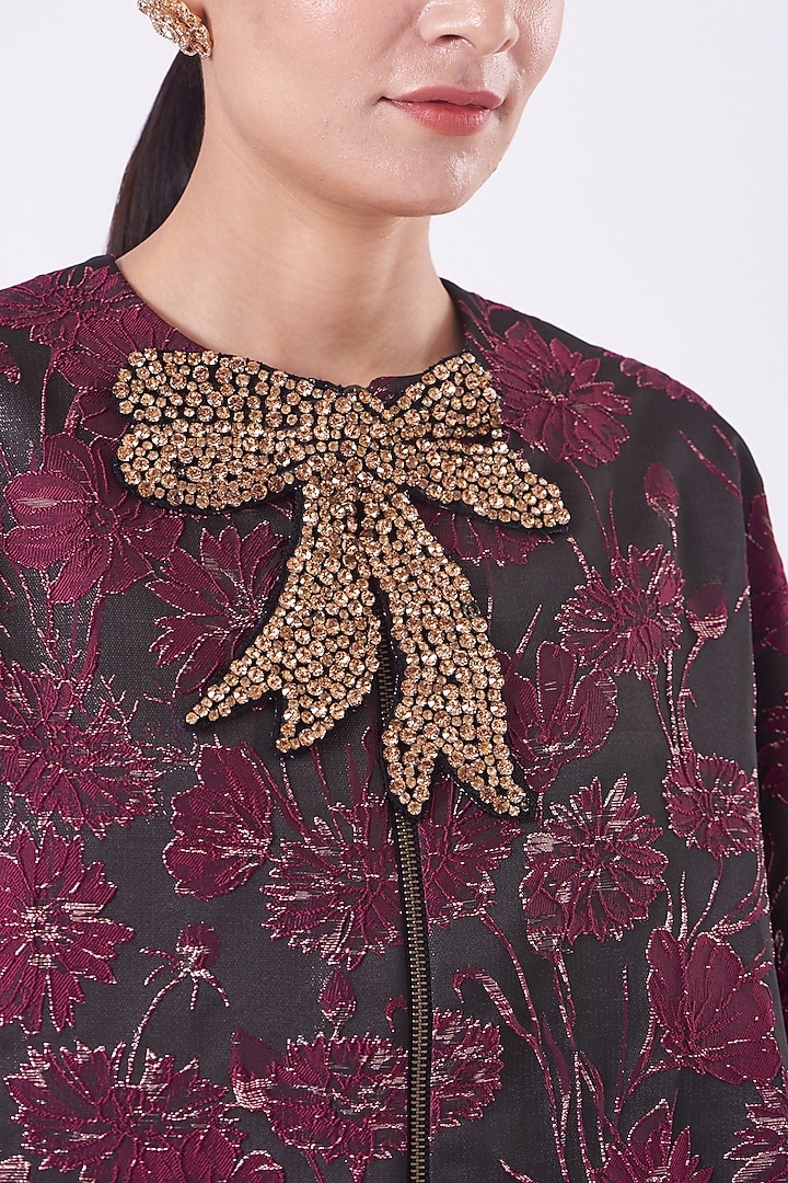 Wine Jacquard Cape Set by Vandana Malhotra at Pernia's Pop Up Shop