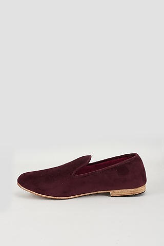 Wine Velvet Loafers by Vaibhav & Mitali Men