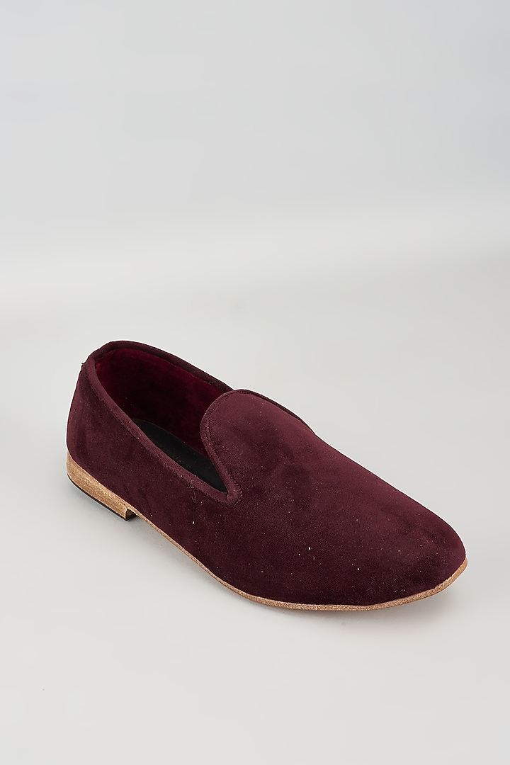 Wine Velvet Loafers by Vaibhav & Mitali Men at Pernia's Pop Up Shop