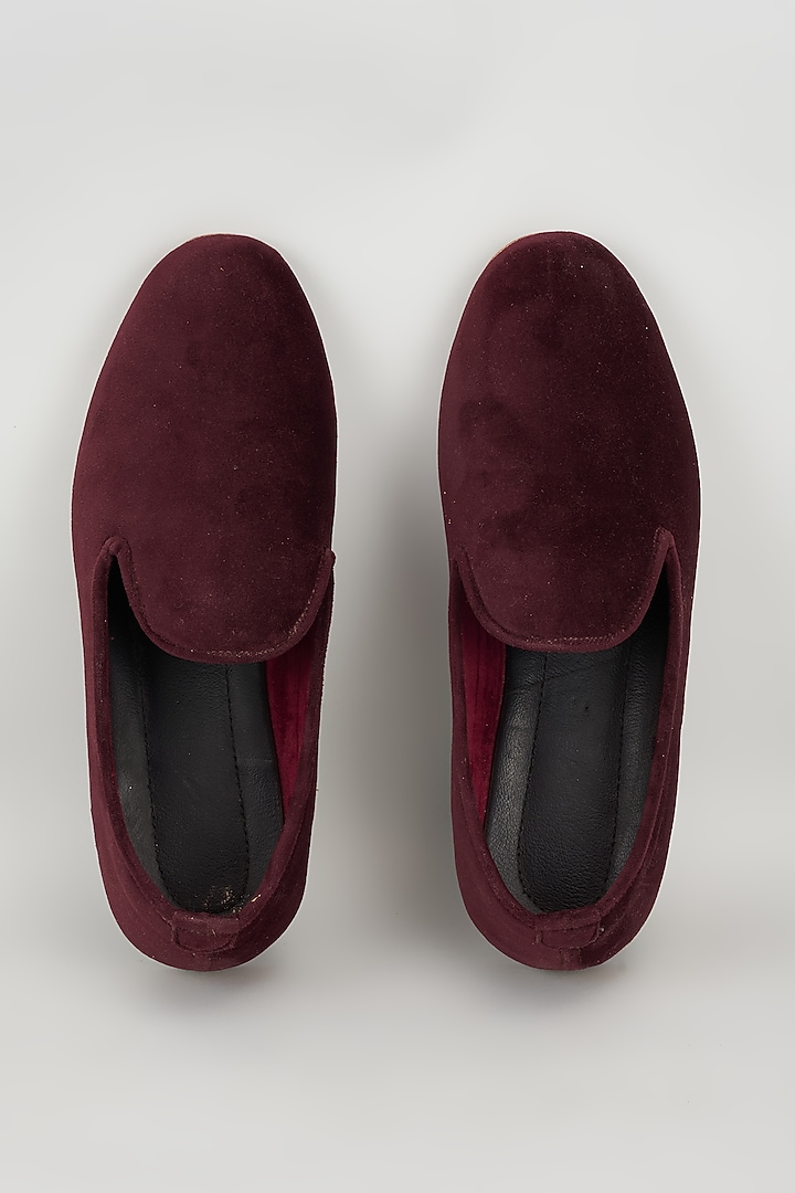 Wine Velvet Loafers by Vaibhav & Mitali Men at Pernia's Pop Up Shop