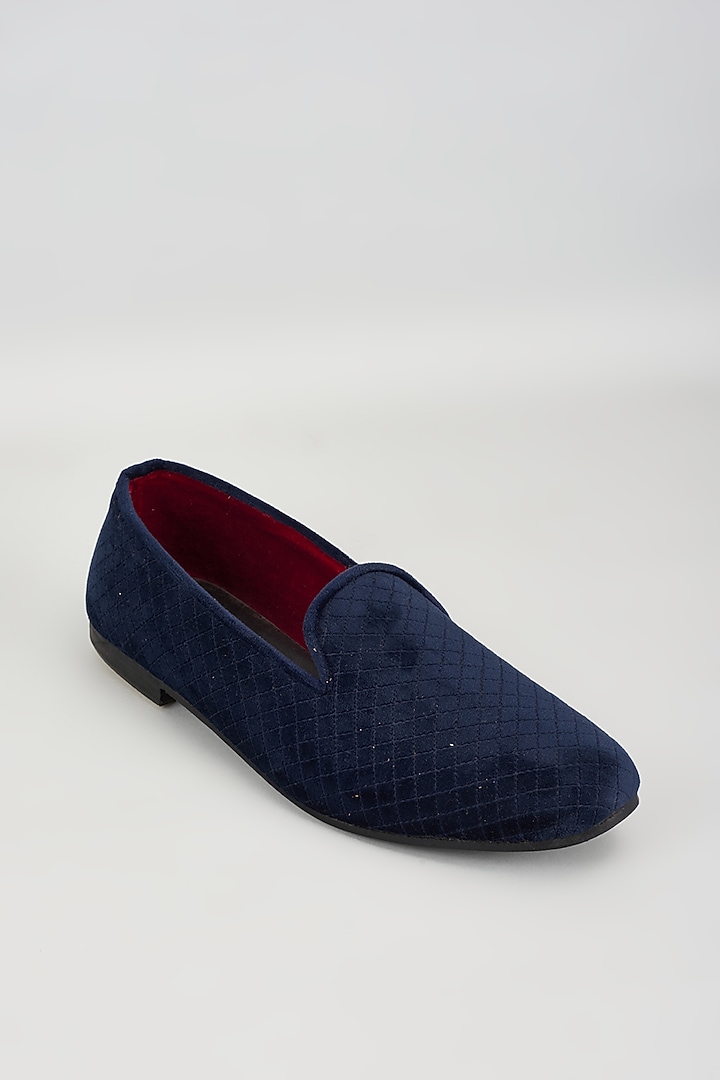 Blue Velvet Loafers by Vaibhav & Mitali Men at Pernia's Pop Up Shop