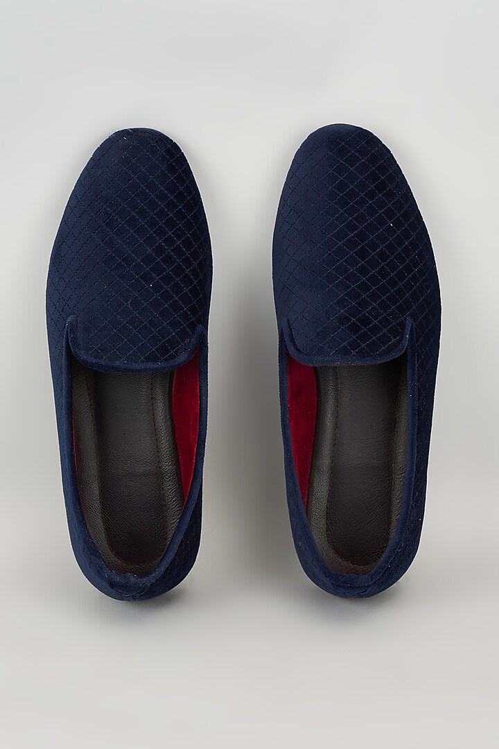 Blue Velvet Loafers by Vaibhav & Mitali Men at Pernia's Pop Up Shop