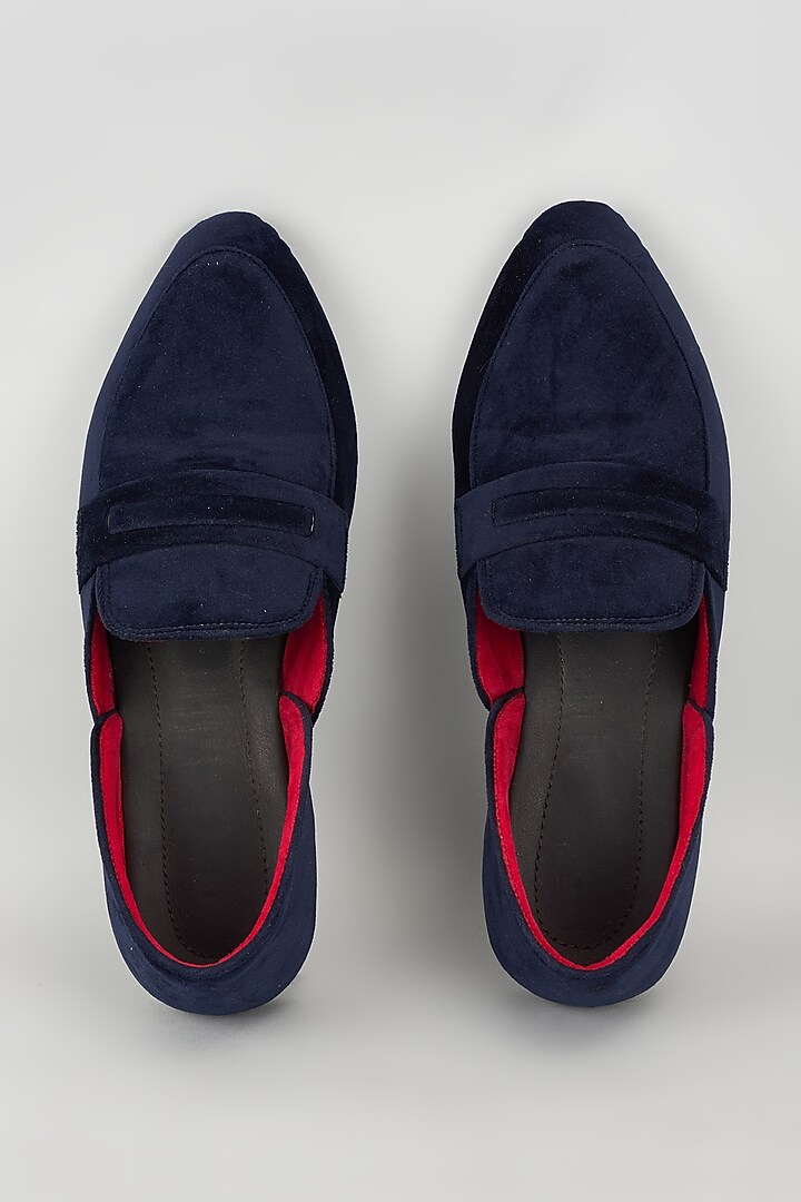 Blue Velvet Loafers by Vaibhav & Mitali Men at Pernia's Pop Up Shop