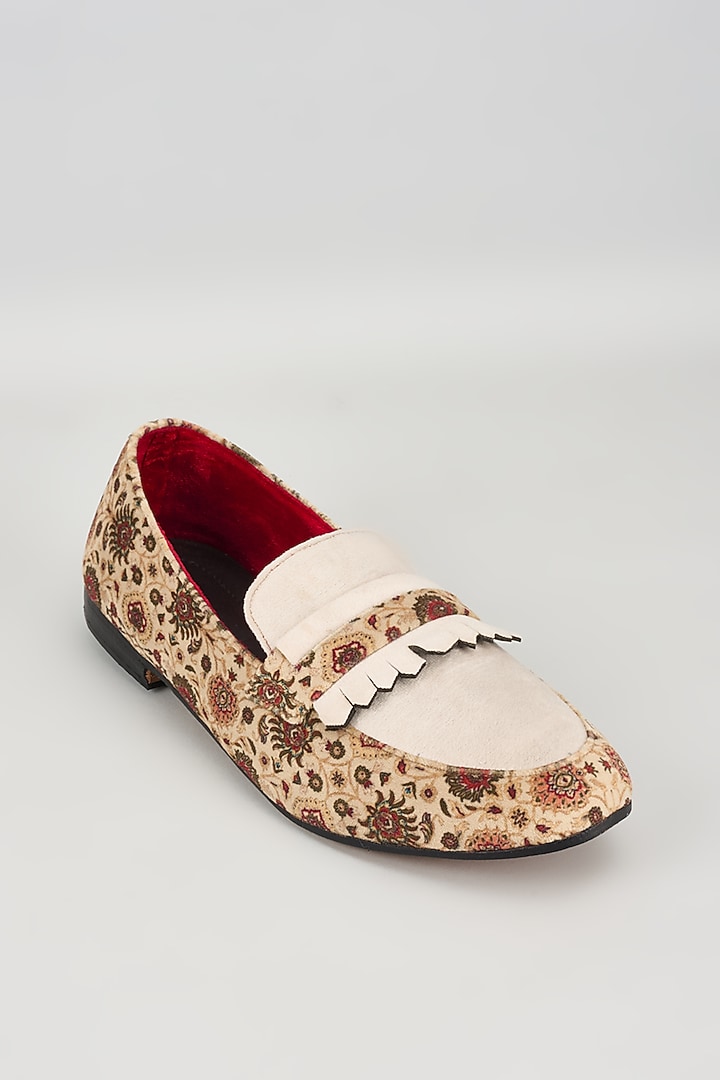 Off-White Velvet Printed Loafers by Vaibhav & Mitali Men at Pernia's Pop Up Shop