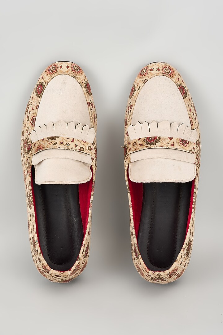 Off-White Velvet Printed Loafers by Vaibhav & Mitali Men at Pernia's Pop Up Shop