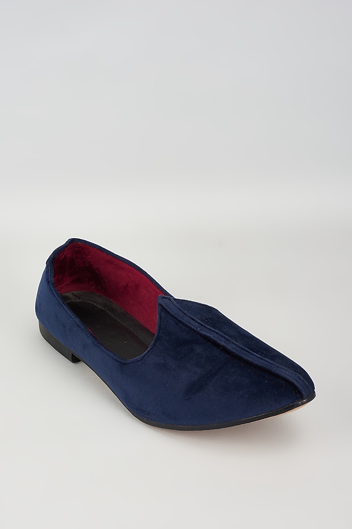 Navy Blue Suede Mojris by Vaibhav & Mitali Men at Pernia's Pop Up Shop