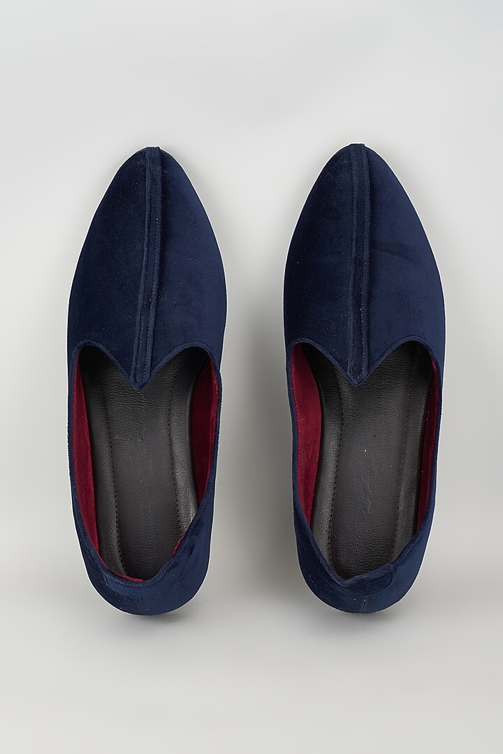Navy Blue Suede Mojris by Vaibhav & Mitali Men at Pernia's Pop Up Shop
