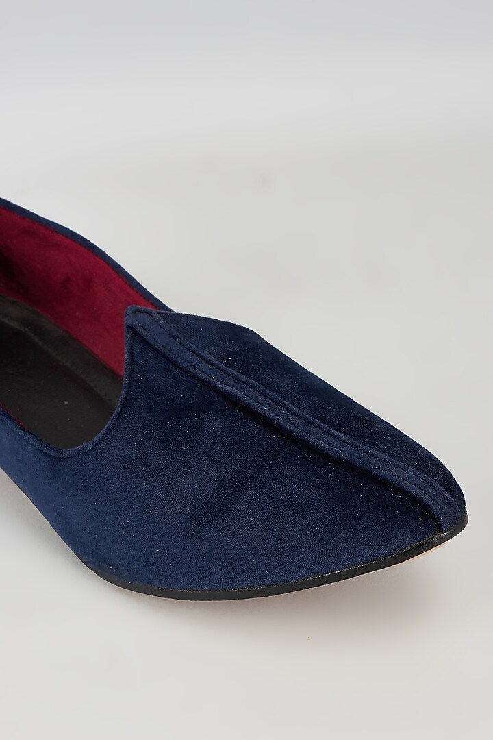 Navy Blue Suede Mojris by Vaibhav & Mitali Men at Pernia's Pop Up Shop