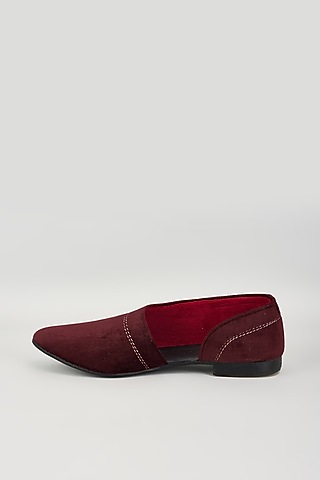 Burgundy Velvet Loafers by Vaibhav & Mitali Men