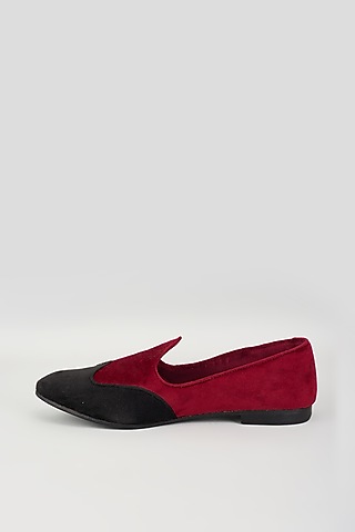 Black & Red Velvet Mojris by Vaibhav & Mitali Men