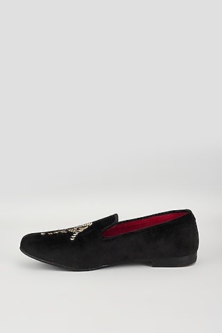 Black Velvet Embroidered Loafers by Vaibhav & Mitali Men
