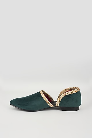 Green Velvet Mojris by Vaibhav & Mitali Men