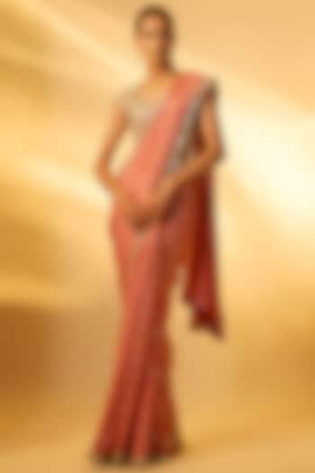 Cinnamon Rose Chinon Mirror Embroidered Wedding Saree Set by Vana Ethnics at Pernia's Pop Up Shop