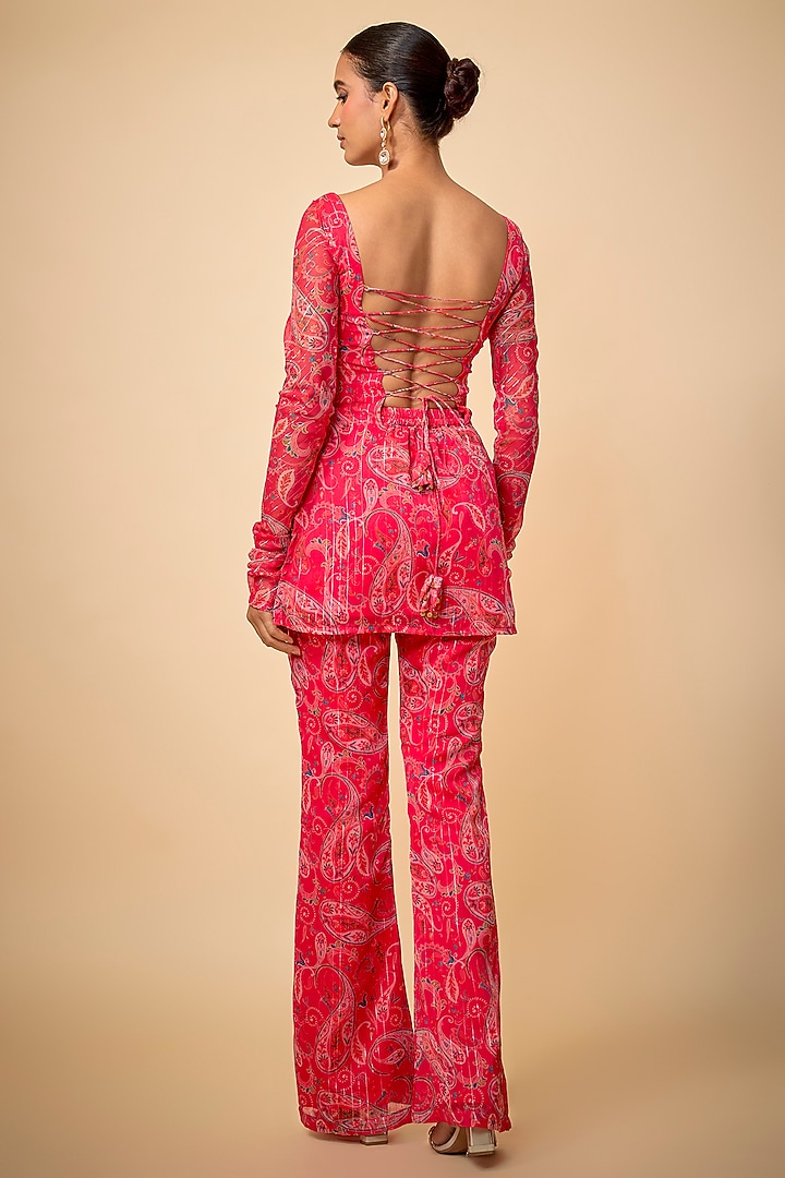 Pink Chinon Paisley Printed Co-Ord Set by VANA ETHNICS at Pernia's Pop Up Shop