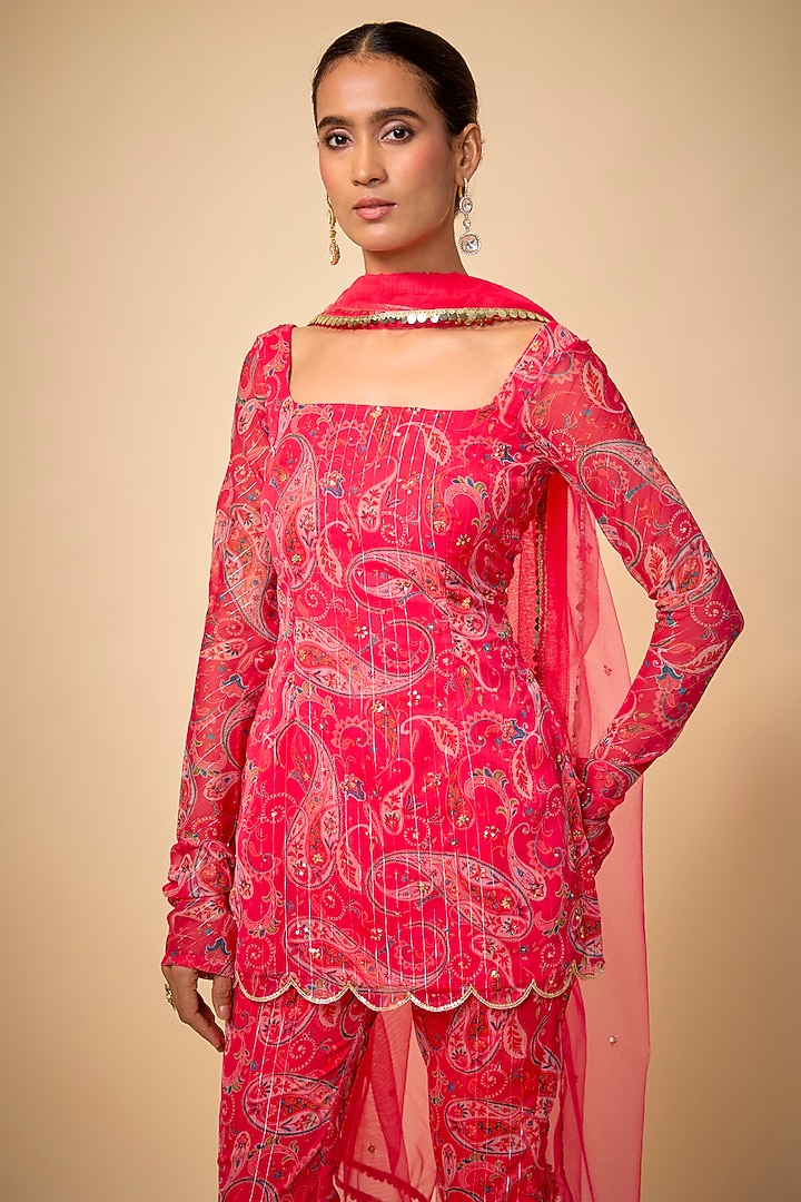 Pink Chinon Paisley Printed Co-Ord Set by VANA ETHNICS at Pernia's Pop Up Shop