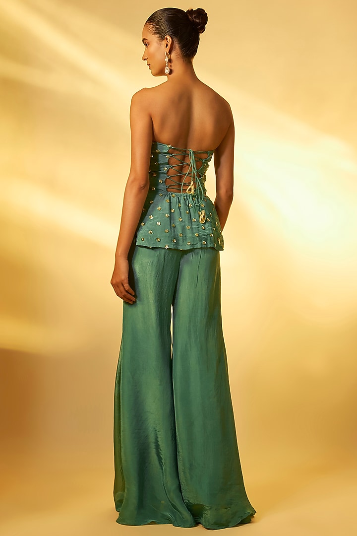 Basil Green Chiffon Sequins Embroidered Kurta Set by Vana Ethnics at Pernia's Pop Up Shop