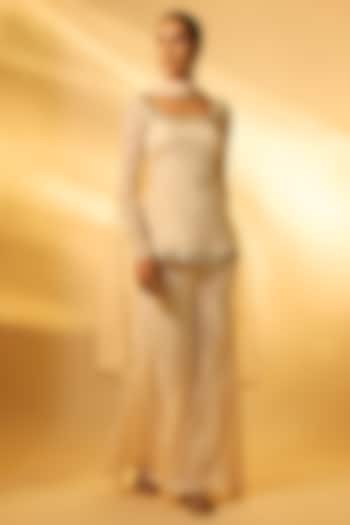Ivory Chiffon Sequins Embroidered Kurta Set by Vana Ethnics at Pernia's Pop Up Shop