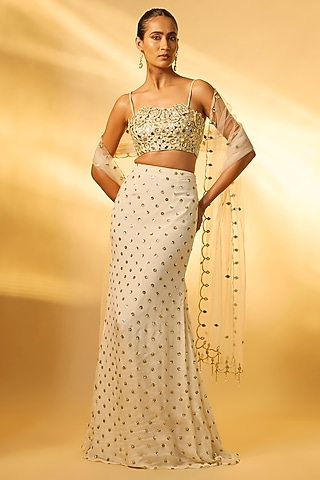 White Chinon Skirt Set by Vana Ethnics
