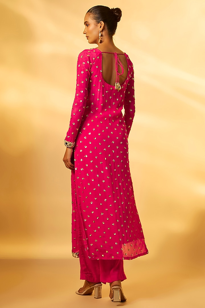 Pink Viscose Mirror Embroidered Kurta Set by Vana Ethnics at Pernia's Pop Up Shop