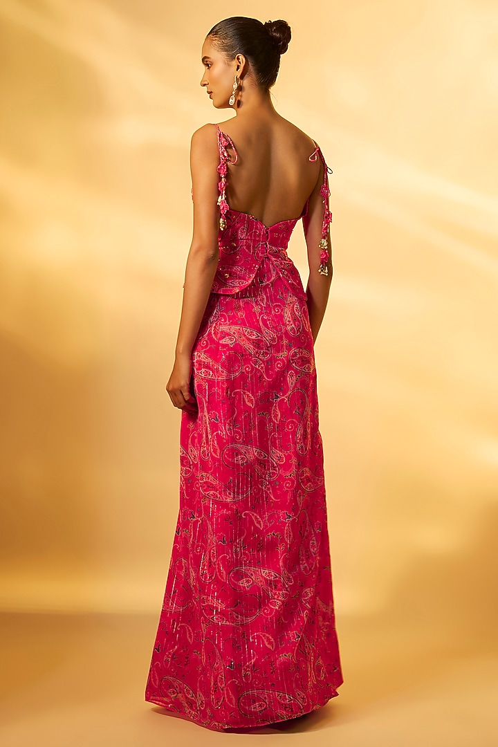 Pink Chiffon Paisley Printed Skirt Set by Vana Ethnics at Pernia's Pop Up Shop