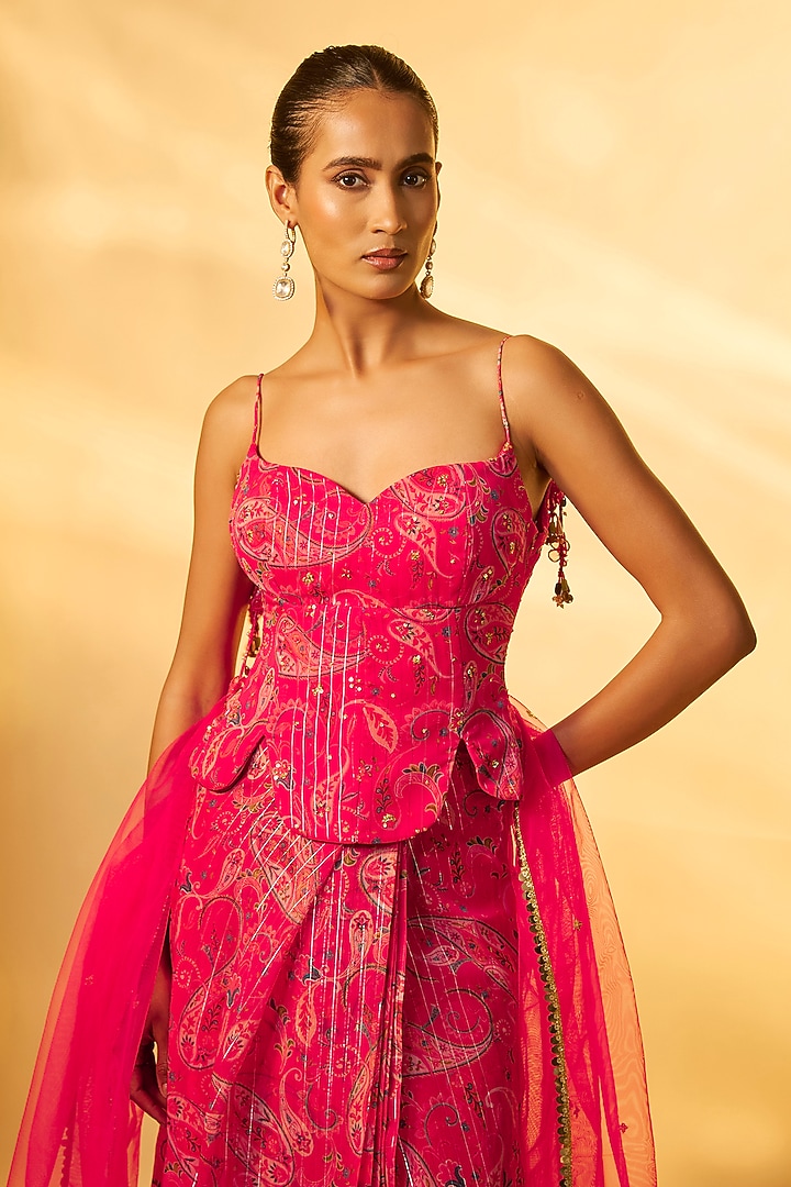 Pink Chiffon Paisley Printed Skirt Set by Vana Ethnics at Pernia's Pop Up Shop