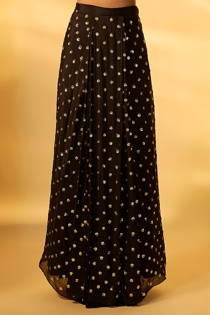 Black Chinon Sequins Embroidered Draped Skirt Set by Vana Ethnics at Pernia's Pop Up Shop