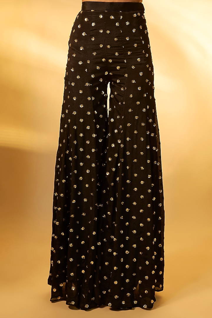 Black Chinon Sequins Embroidered Palazzo Set by Vana Ethnics at Pernia's Pop Up Shop