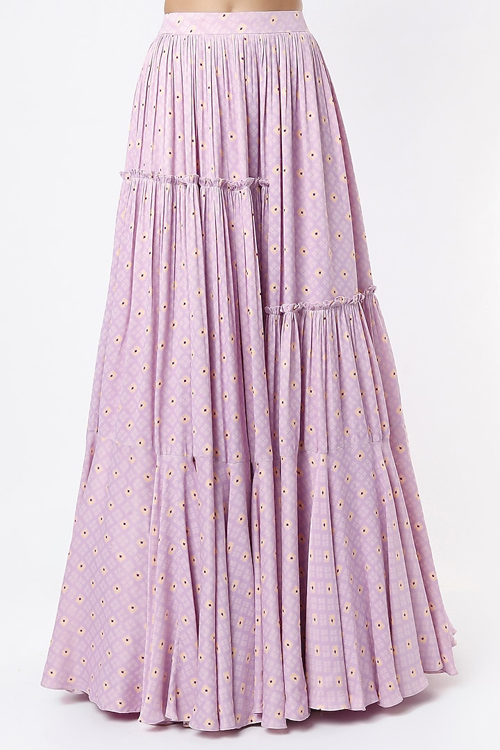 Lavender Viscose Satin Printed Skirt Set by VANA ETHNICS at Pernia's Pop Up Shop