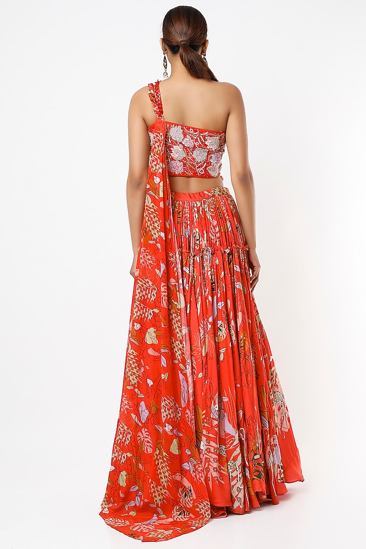 Red Viscose Printed Skirt Set by VANA ETHNICS at Pernia's Pop Up Shop