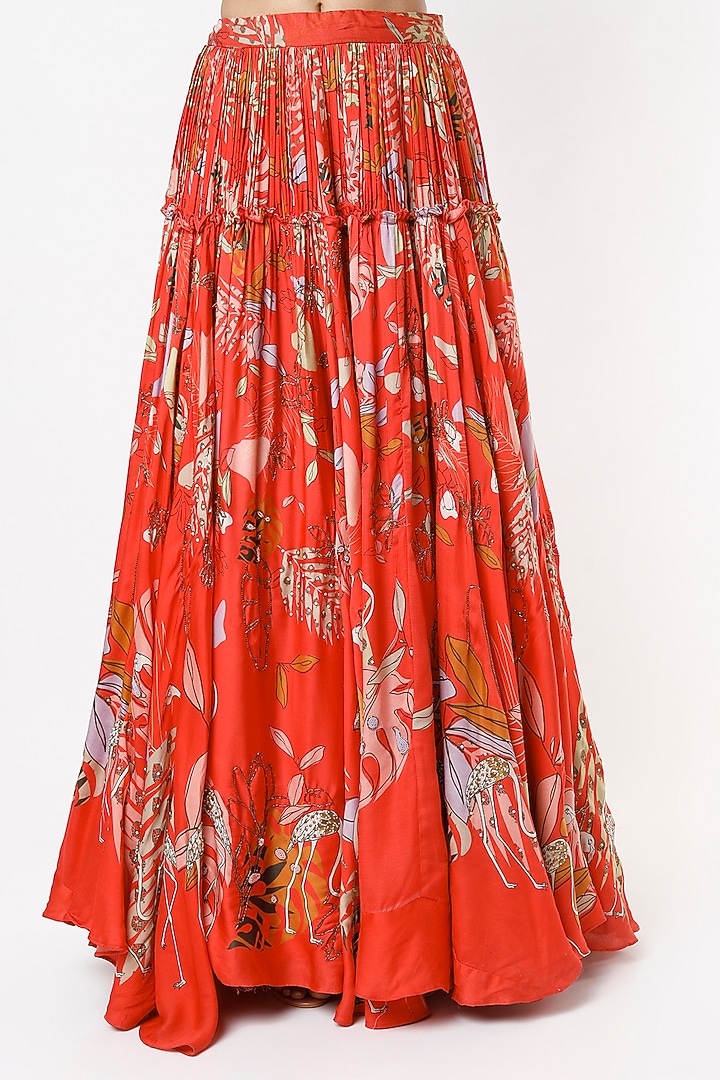 Red Viscose Printed Skirt Set by VANA ETHNICS at Pernia's Pop Up Shop