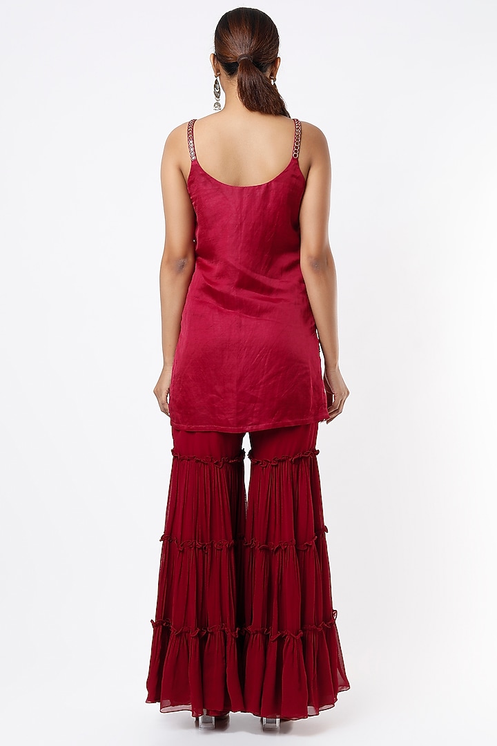 Maroon Georgette Wedding Sharara Set by VANA ETHNICS at Pernia's Pop Up Shop