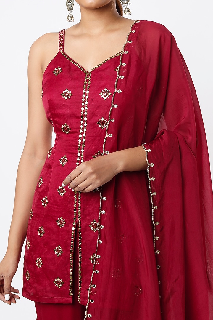 Maroon Georgette Wedding Sharara Set by VANA ETHNICS at Pernia's Pop Up Shop