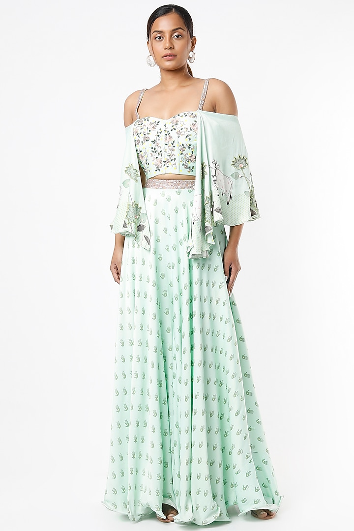 Mint Green Printed Palazzo Pant Set by VANA ETHNICS at Pernia's Pop Up Shop