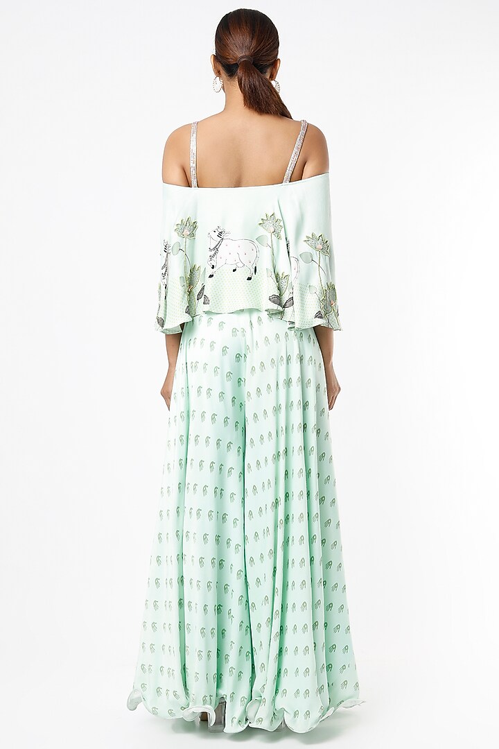 Mint Green Printed Palazzo Pant Set by VANA ETHNICS at Pernia's Pop Up Shop