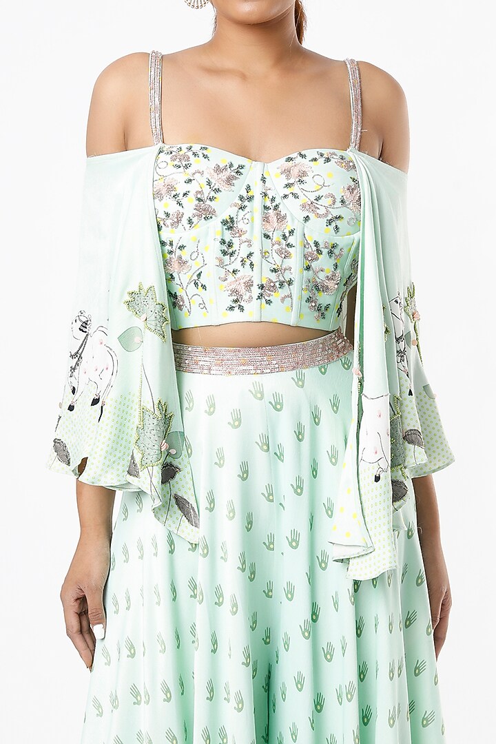 Mint Green Printed Palazzo Pant Set by VANA ETHNICS at Pernia's Pop Up Shop