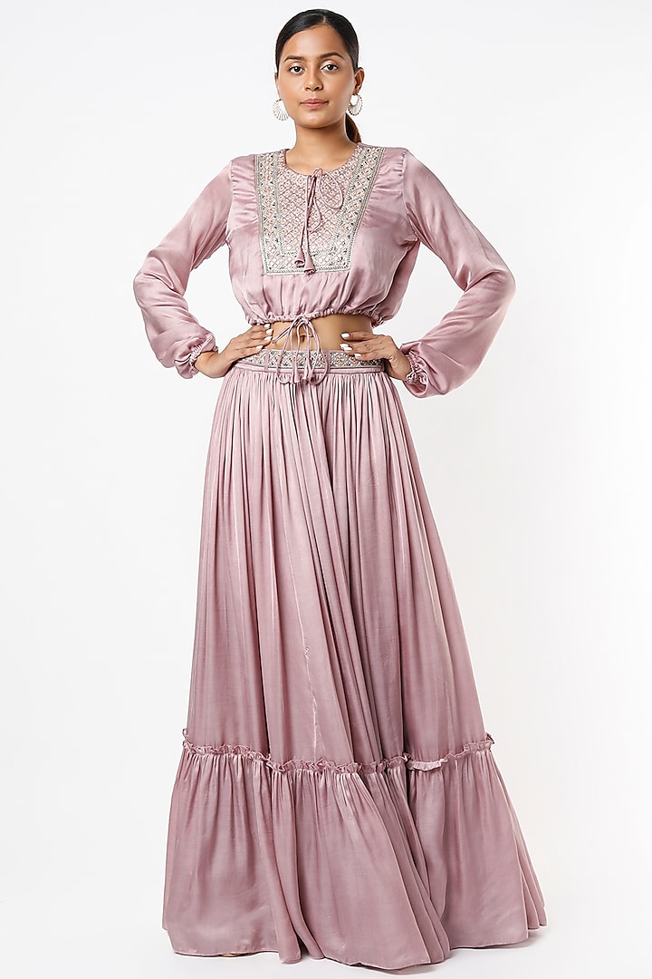 Mauve Satin Skirt Set by VANA ETHNICS at Pernia's Pop Up Shop