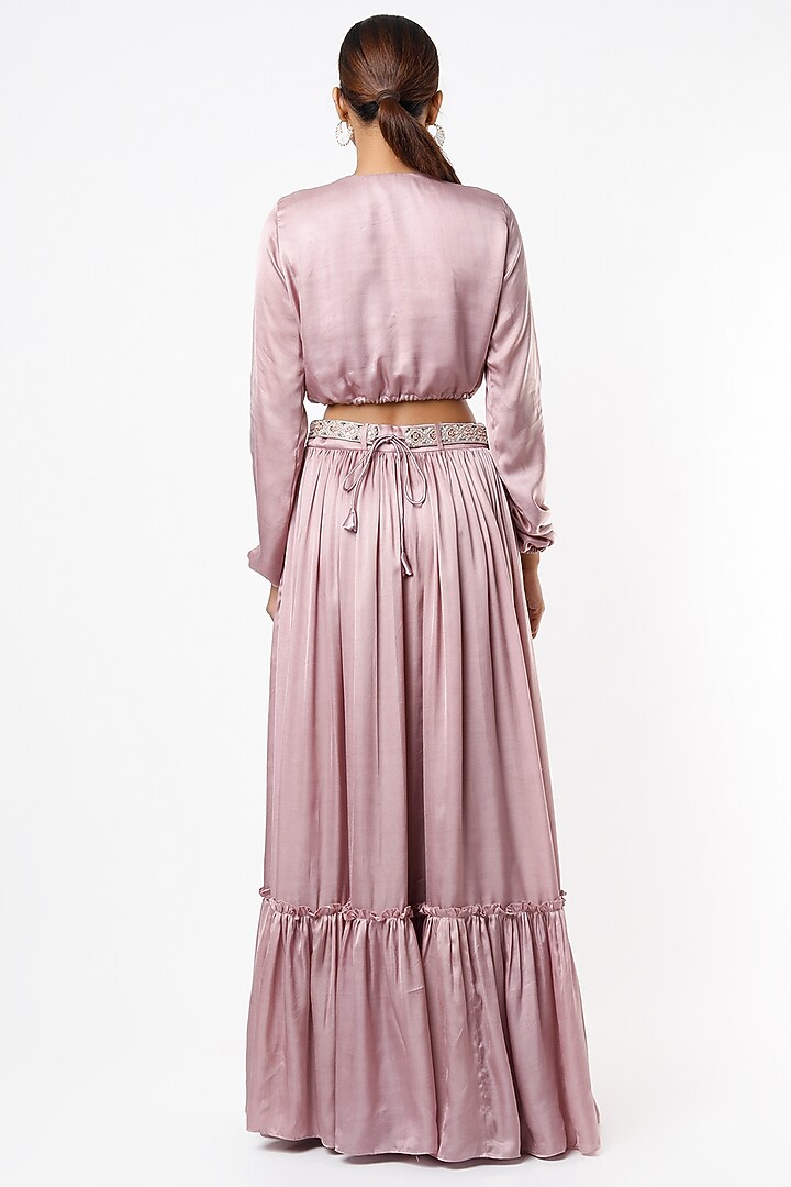 Mauve Satin Skirt Set by VANA ETHNICS at Pernia's Pop Up Shop