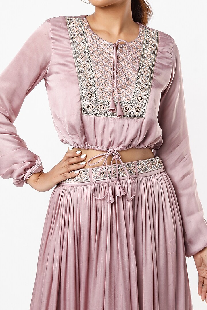 Mauve Satin Skirt Set by VANA ETHNICS at Pernia's Pop Up Shop