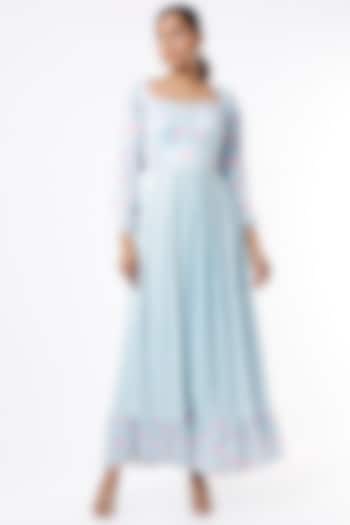Powder Blue Embroidered Dress by VANA ETHNICS