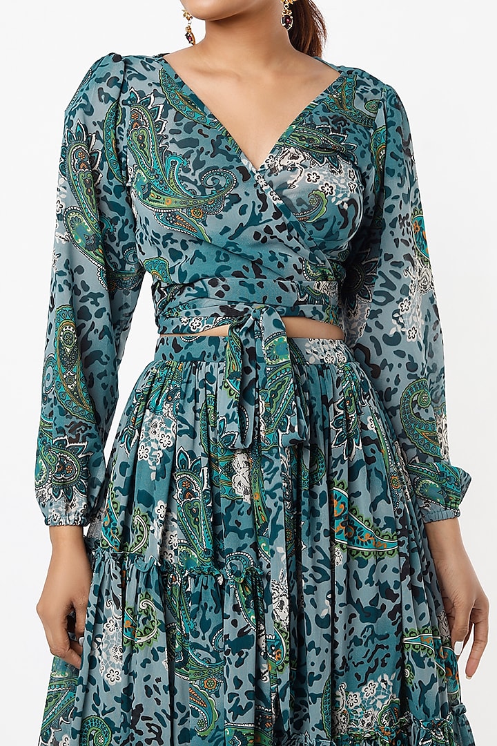 Blue Georgette Printed Skirt Set by VANA ETHNICS at Pernia's Pop Up Shop