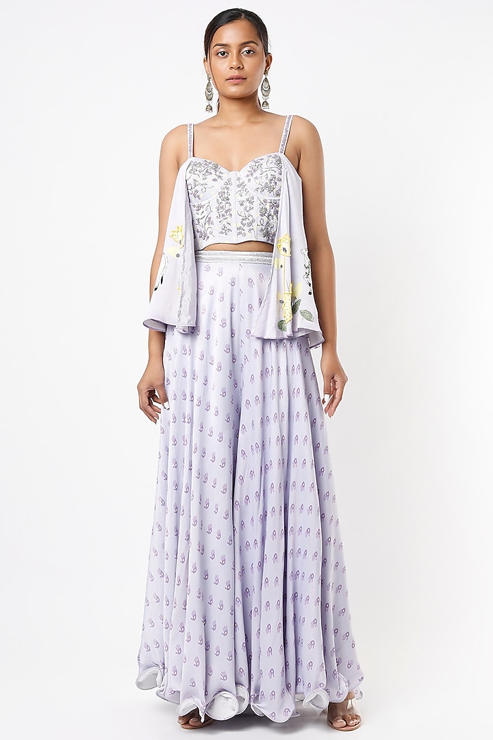 Lilac Printed Palazzo Pant Set by VANA ETHNICS at Pernia's Pop Up Shop