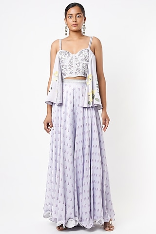 Lilac Printed Palazzo Pant Set by VANA ETHNICS