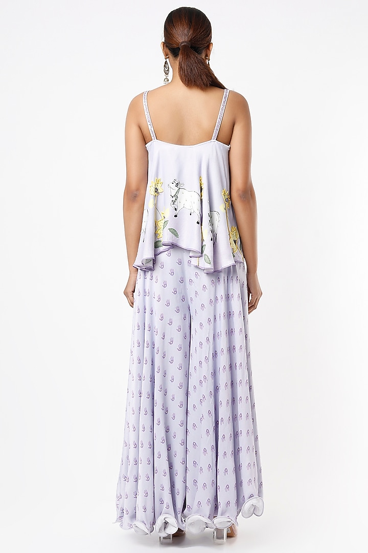 Lilac Printed Palazzo Pant Set by VANA ETHNICS at Pernia's Pop Up Shop