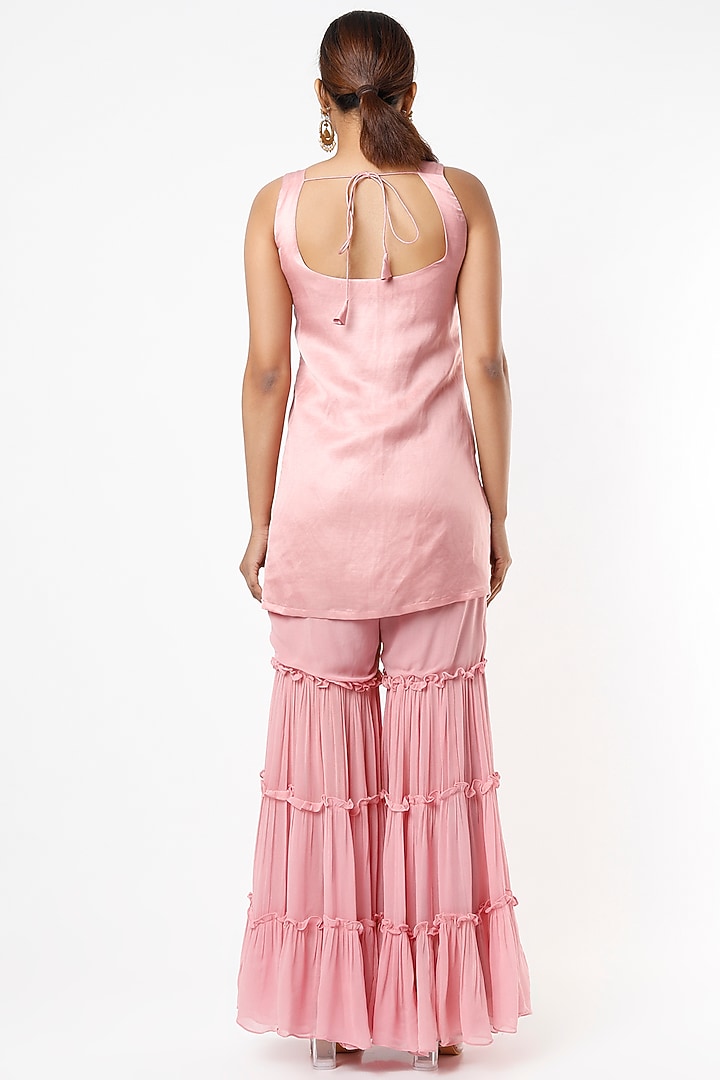 Baby Pink Georgette Wedding Sharara Set by VANA ETHNICS at Pernia's Pop Up Shop
