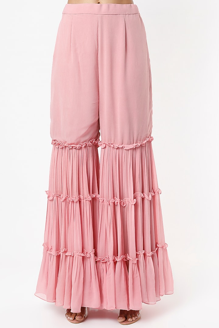 Baby Pink Georgette Wedding Sharara Set by VANA ETHNICS at Pernia's Pop Up Shop