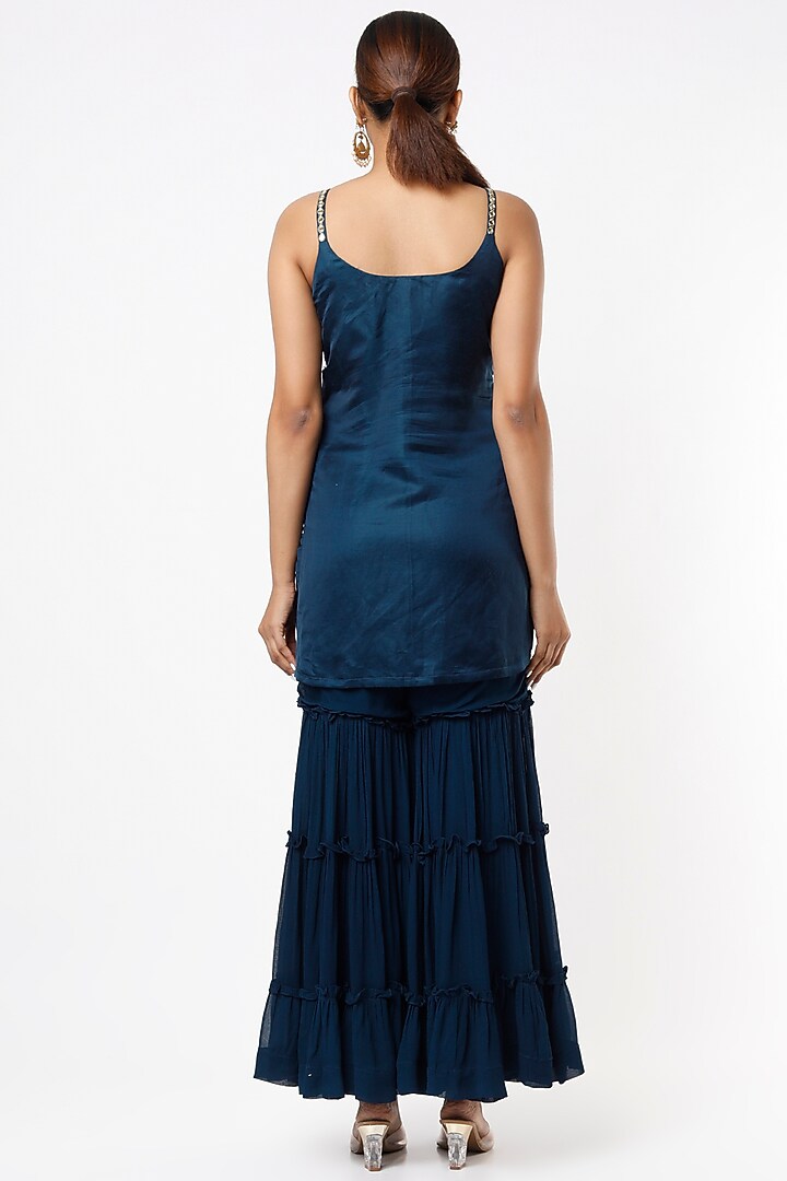 Midnight Blue Georgette Wedding Sharara Set by VANA ETHNICS at Pernia's Pop Up Shop