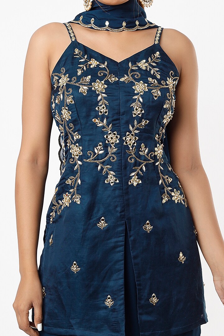 Midnight Blue Georgette Wedding Sharara Set by VANA ETHNICS at Pernia's Pop Up Shop